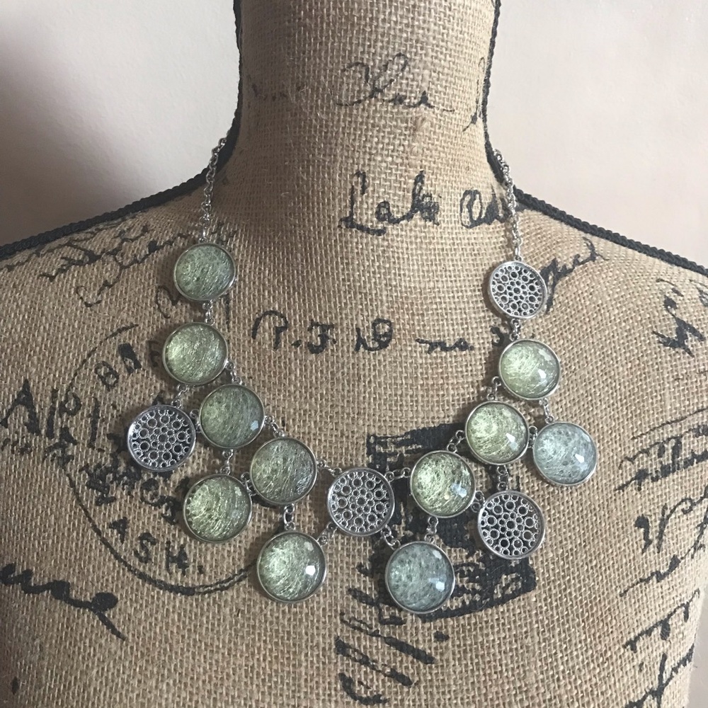 New York & Co Green and Silver Statement Necklace